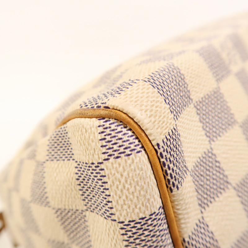 LOUIS VUITTON Damier Azur Speedy 30金扣手挽袋白色-12