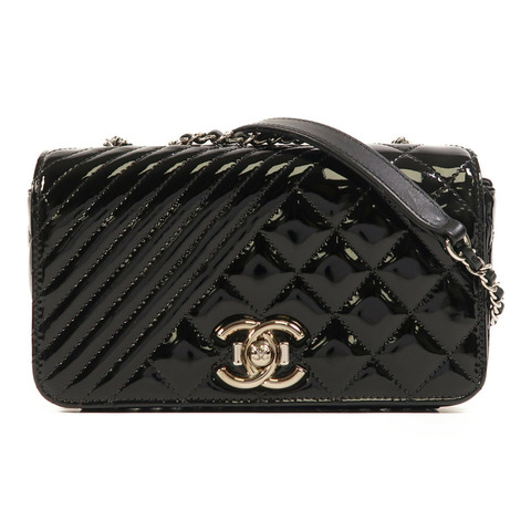CHANEL 漆皮皮革Coco Boy Flap Bag銀扣鏈帶肩背袋