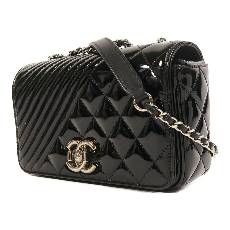 CHANEL 漆皮皮革Coco Boy Flap Bag銀扣鏈帶肩背袋-2