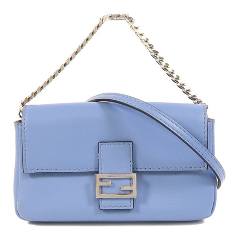 FENDI 牛皮皮革Micro Baguette銀扣手挽肩背兩用袋