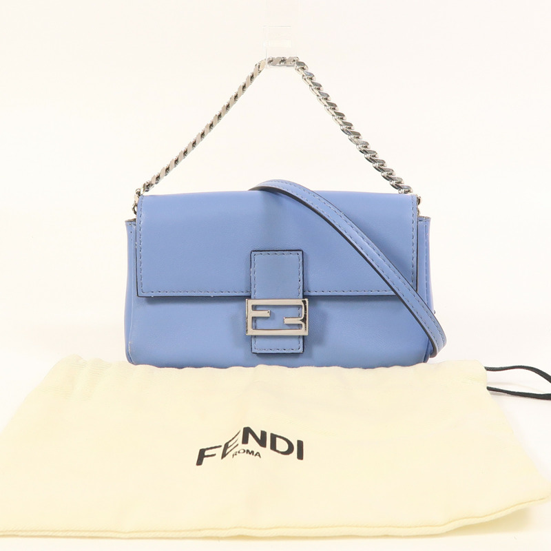 FENDI 牛皮皮革Micro Baguette銀扣手挽肩背兩用袋-9