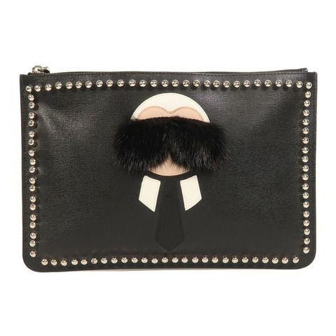FENDI 牛皮皮革Clutch Bag銀扣手拿包
