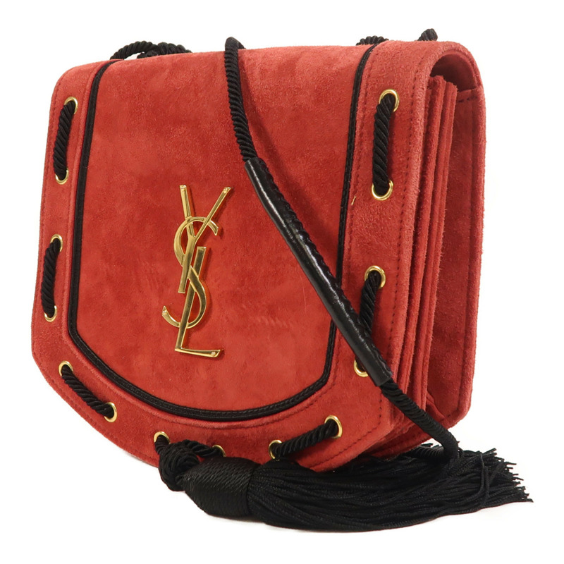 SAINT LAURENT 麂皮皮革Shoulder Bag金扣肩背袋-2