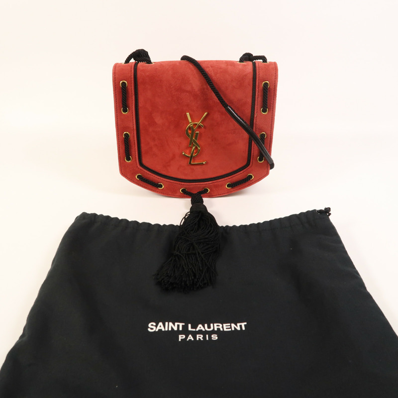SAINT LAURENT 麂皮皮革Shoulder Bag金扣肩背袋-8