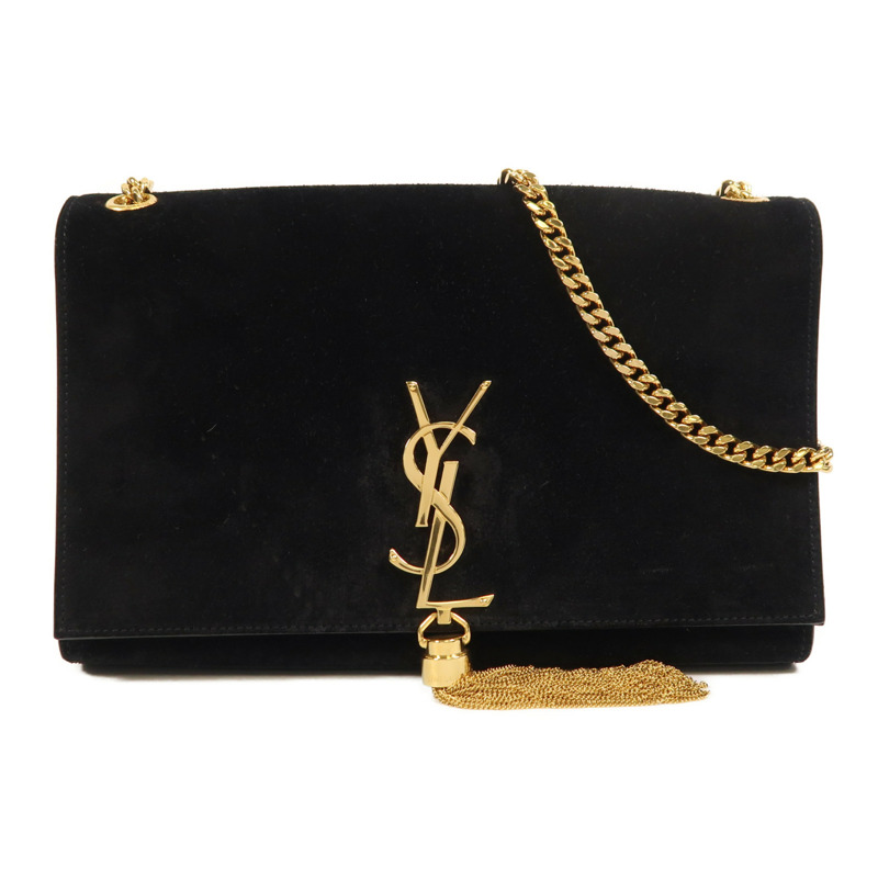 SAINT LAURENT 麂皮皮革Kate金扣鏈帶肩背袋-0