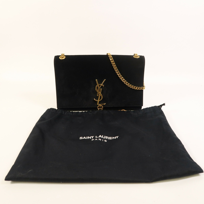 SAINT LAURENT 麂皮皮革Kate金扣鏈帶肩背袋-8