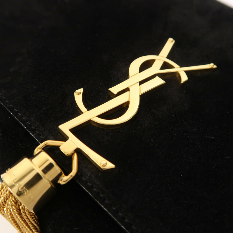 SAINT LAURENT 麂皮皮革Kate金扣鏈帶肩背袋-9