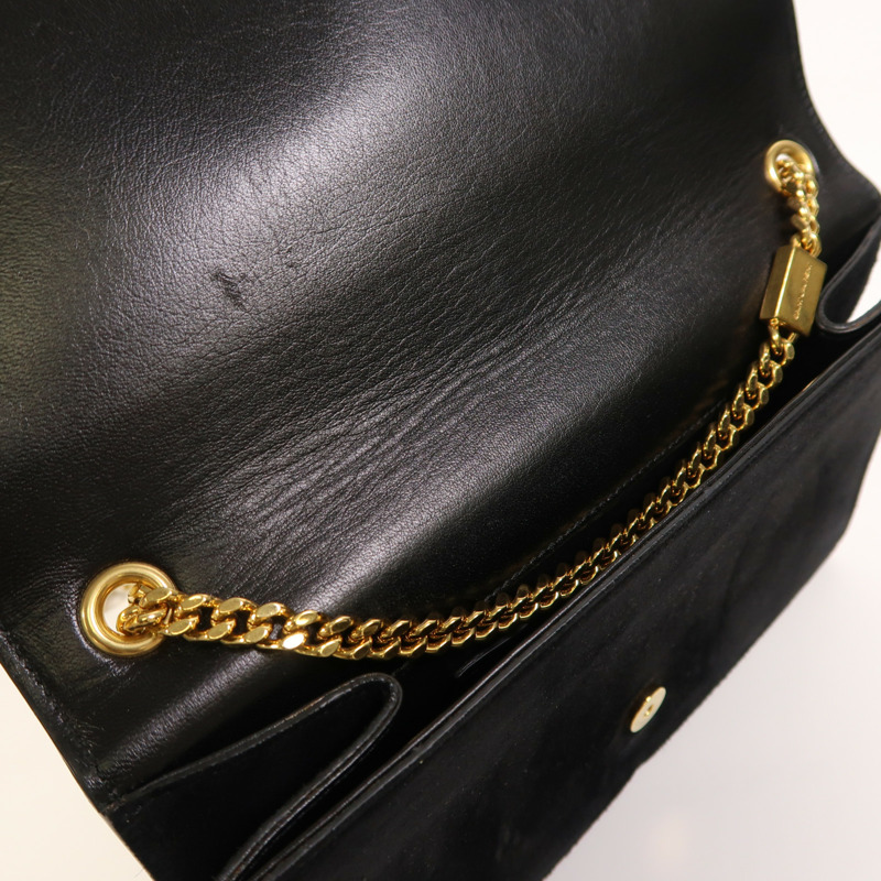 SAINT LAURENT 麂皮皮革Kate金扣鏈帶肩背袋-14