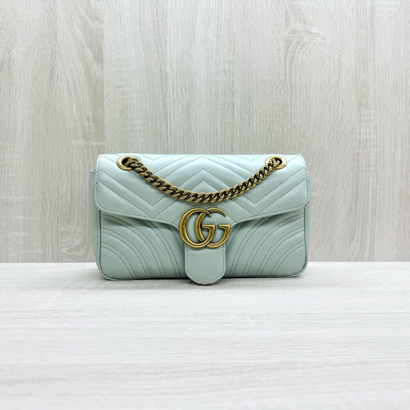 GUCCI淺綠色牛皮金釦MARMONT 26下蓋側背包443497-0