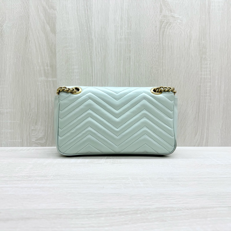 GUCCI淺綠色牛皮金釦MARMONT 26下蓋側背包443497-1