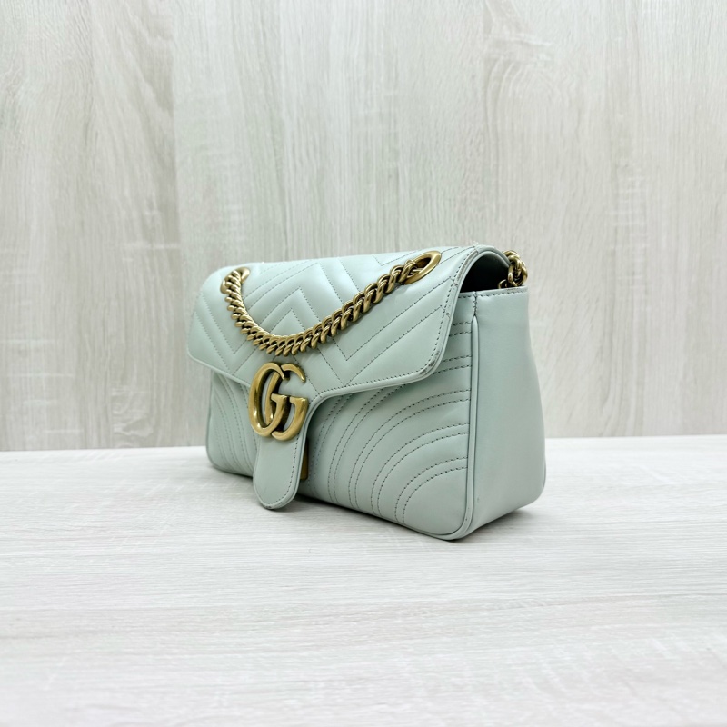 GUCCI淺綠色牛皮金釦MARMONT 26下蓋側背包443497-2