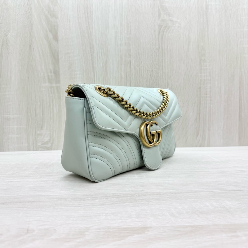 GUCCI淺綠色牛皮金釦MARMONT 26下蓋側背包443497-3