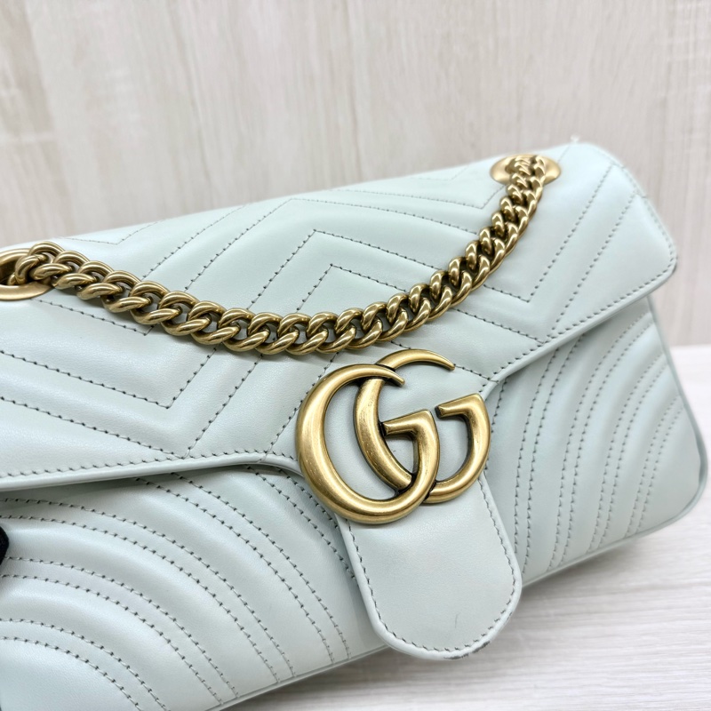 GUCCI淺綠色牛皮金釦MARMONT 26下蓋側背包443497-4