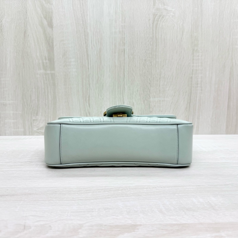 GUCCI淺綠色牛皮金釦MARMONT 26下蓋側背包443497-5