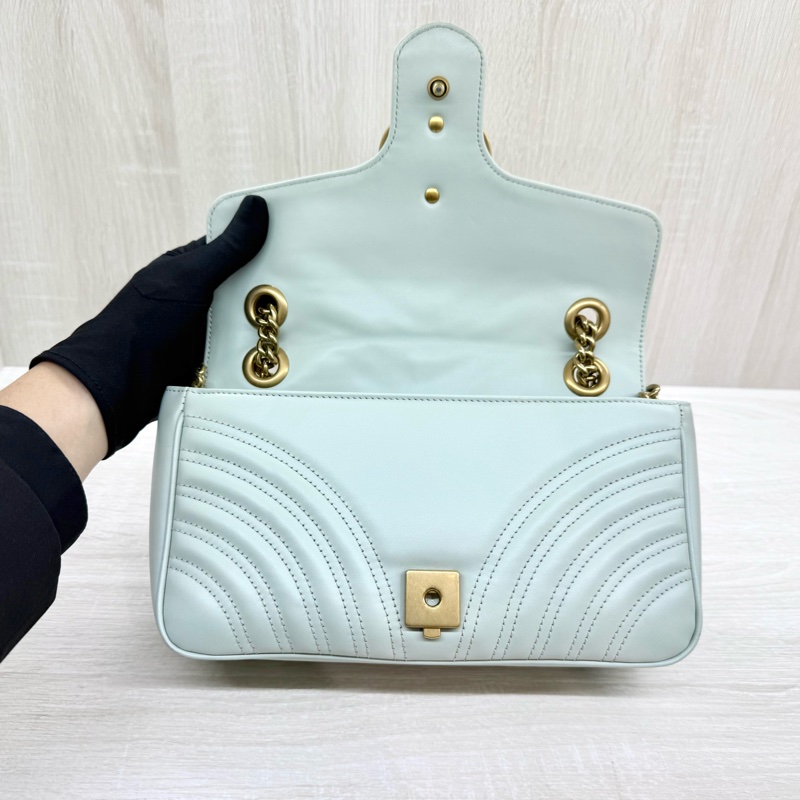 GUCCI淺綠色牛皮金釦MARMONT 26下蓋側背包443497-6