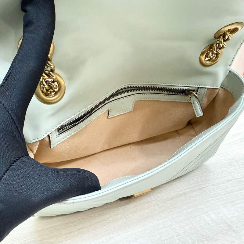 GUCCI淺綠色牛皮金釦MARMONT 26下蓋側背包443497-8