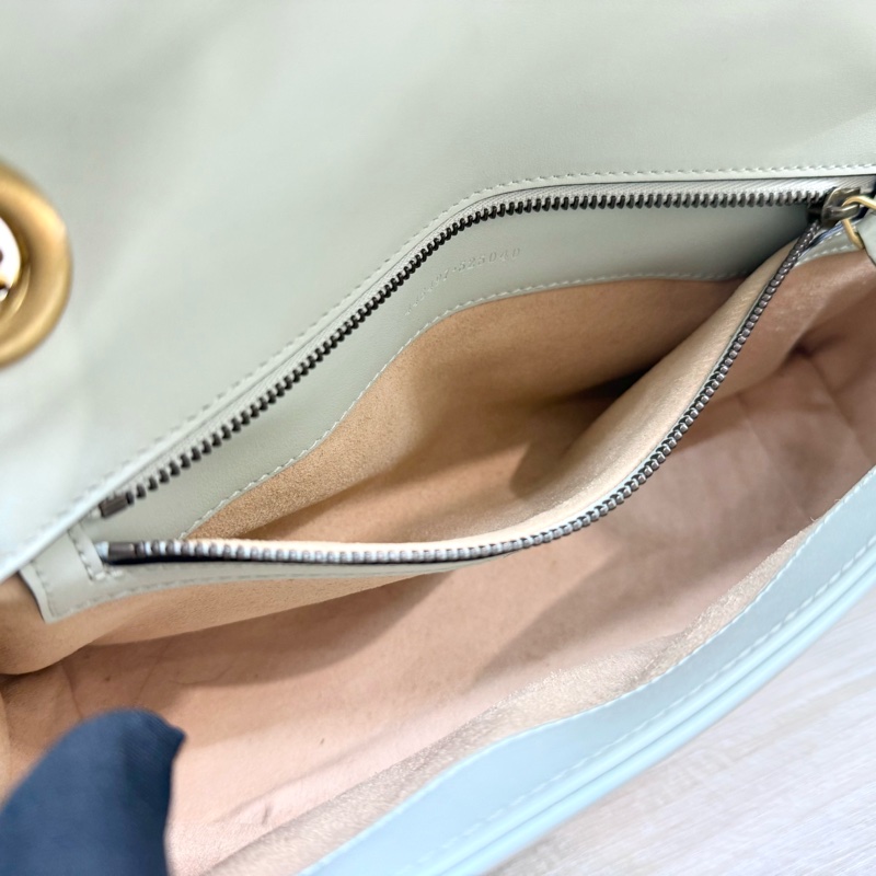 GUCCI淺綠色牛皮金釦MARMONT 26下蓋側背包443497-9