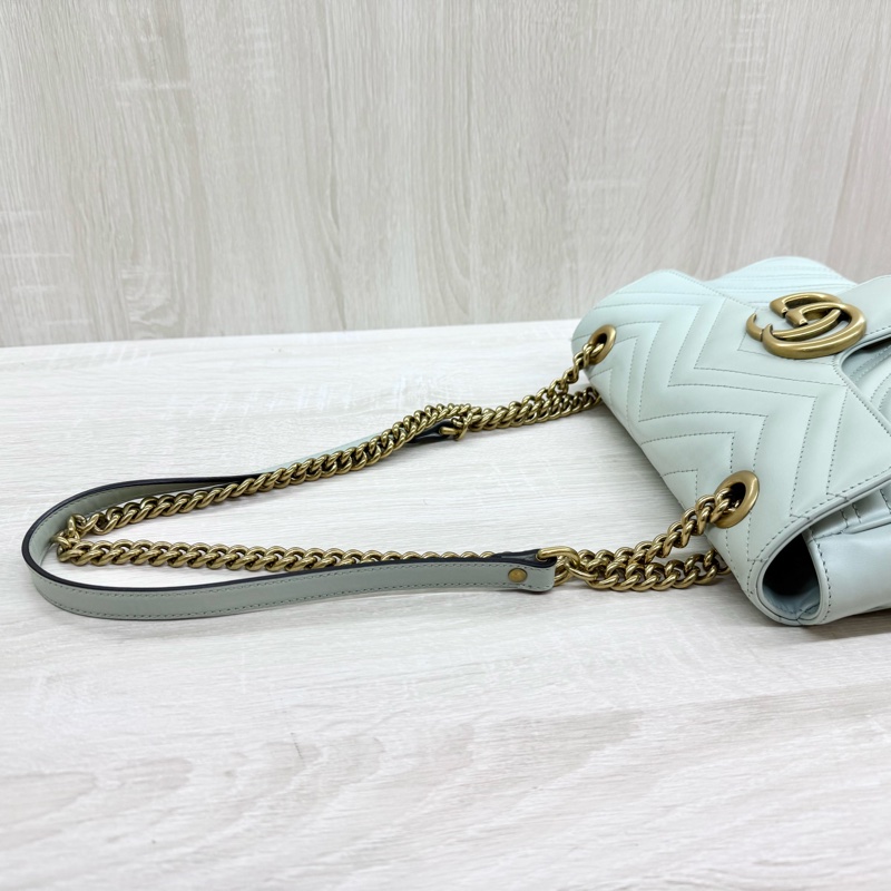 GUCCI淺綠色牛皮金釦MARMONT 26下蓋側背包443497-10