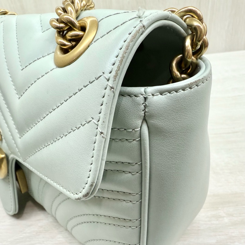 GUCCI淺綠色牛皮金釦MARMONT 26下蓋側背包443497-11