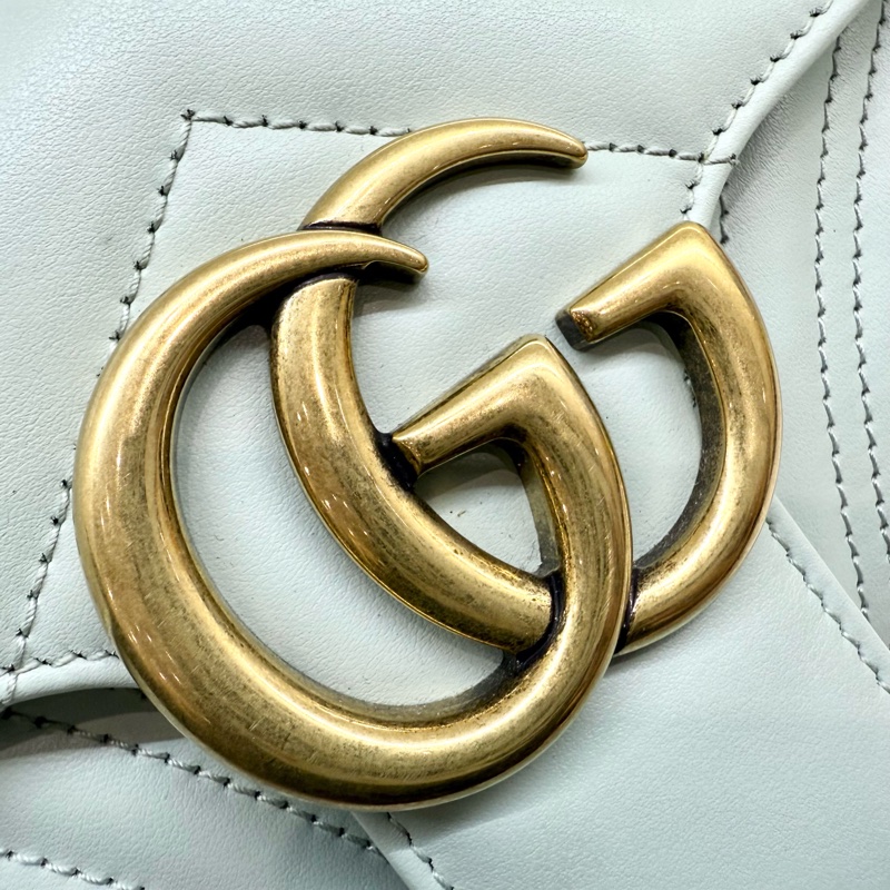 GUCCI淺綠色牛皮金釦MARMONT 26下蓋側背包443497-12