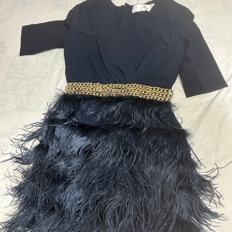 Elisabetta Franchi 深藍色洋裝 飄逸 尾牙喜宴適穿-26