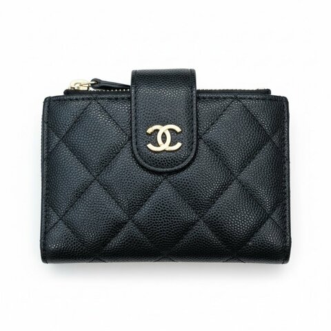 CHANEL 香奈兒 雙折短夾 荔枝紋牛皮