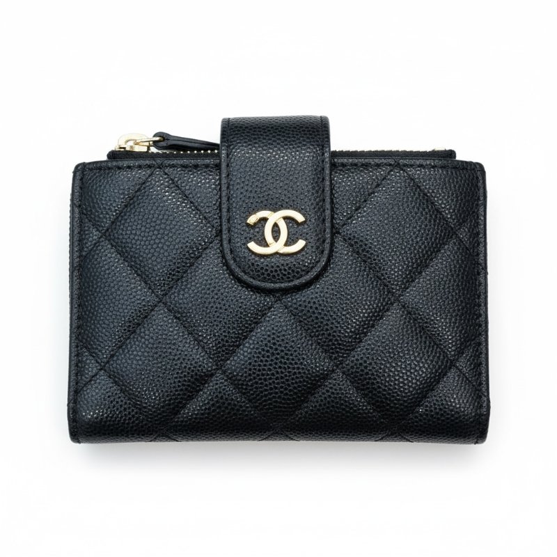 CHANEL 香奈兒 雙折短夾 荔枝紋牛皮-0