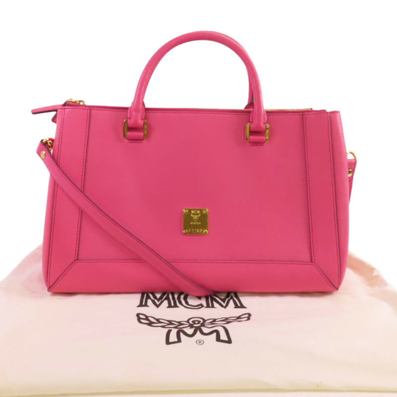 MCM 牛皮皮革2Way Shoulder Bag金扣手挽肩背兩用袋-9