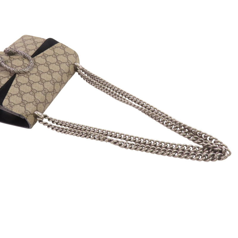 GUCCI 塗層帆布Dionysus GG Supreme Mini銀扣鏈帶肩背袋-7