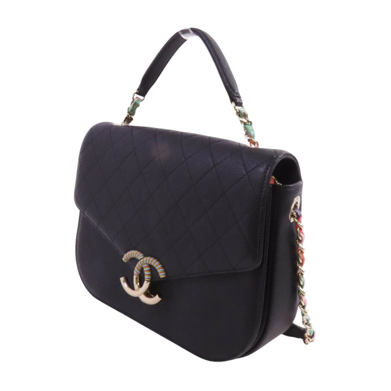 CHANEL 牛皮皮革Chain Shoulder金扣鏈帶手挽肩背兩用袋-2