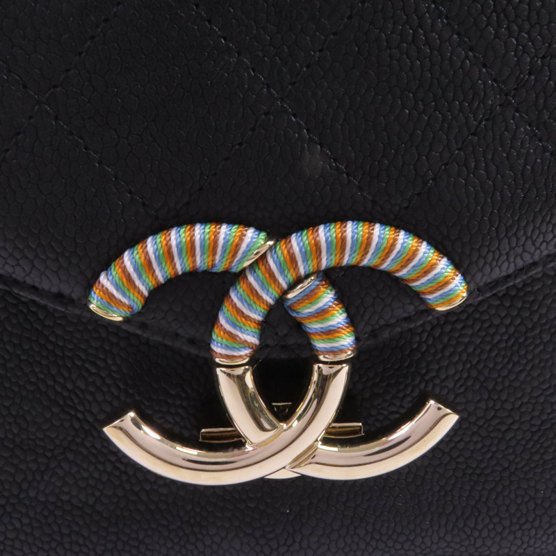 CHANEL 牛皮皮革Chain Shoulder金扣鏈帶手挽肩背兩用袋-8