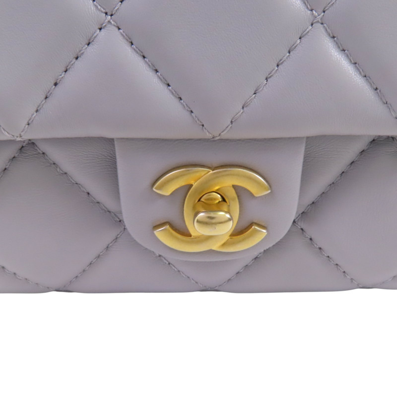 CHANEL 羊皮皮革Chain Shoulder金扣鏈帶肩背袋-8