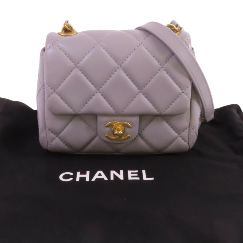 CHANEL 羊皮皮革Chain Shoulder金扣鏈帶肩背袋-9