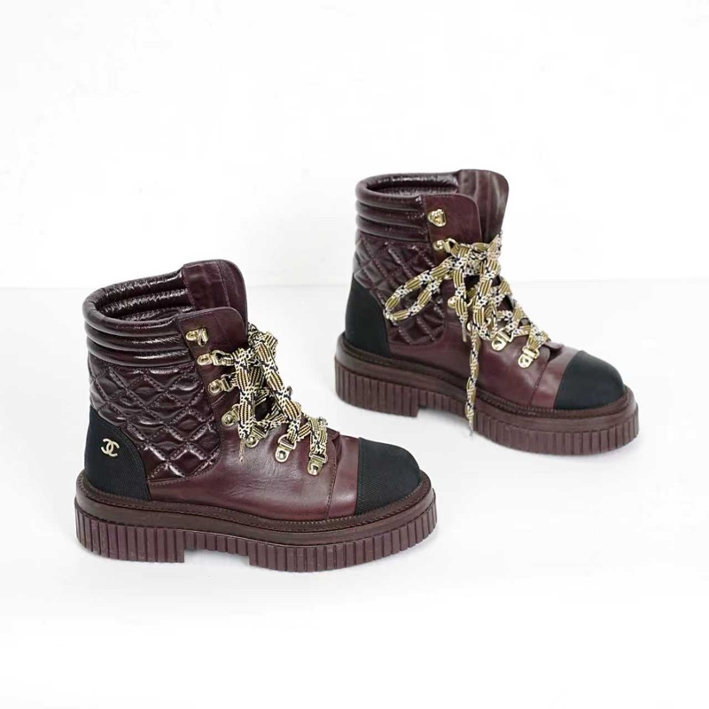 Chanel 香奈兒格菱靴子 酒紅色短筒 98新  35.5 碼-1