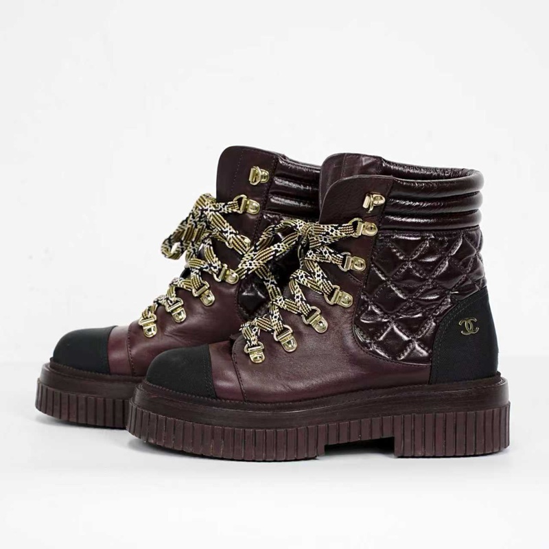 Chanel 香奈兒格菱靴子 酒紅色短筒 98新  35.5 碼-2