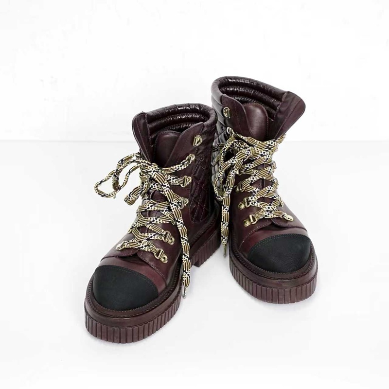 Chanel 香奈兒格菱靴子 酒紅色短筒 98新  35.5 碼-3