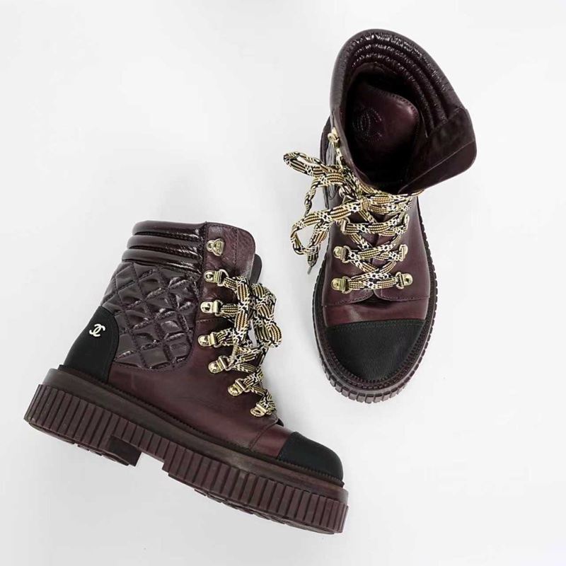 Chanel 香奈兒格菱靴子 酒紅色短筒 98新  35.5 碼-4