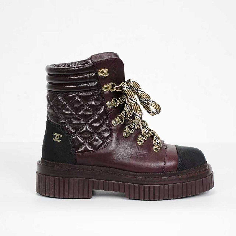 Chanel 香奈兒格菱靴子 酒紅色短筒 98新  35.5 碼-5