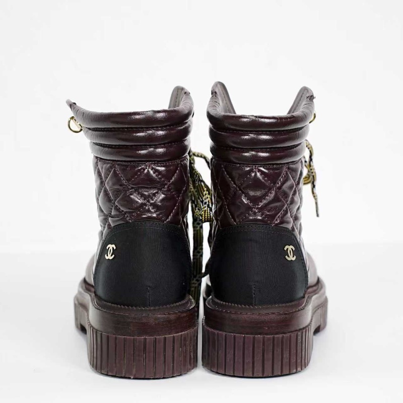 Chanel 香奈兒格菱靴子 酒紅色短筒 98新  35.5 碼-6