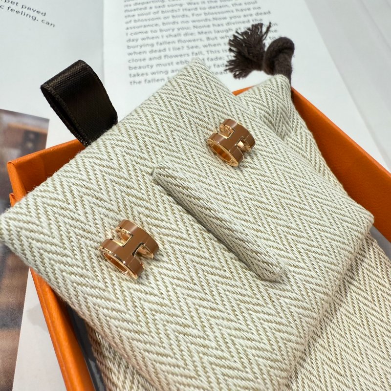 愛馬仕 小H棕色耳環 全新-2