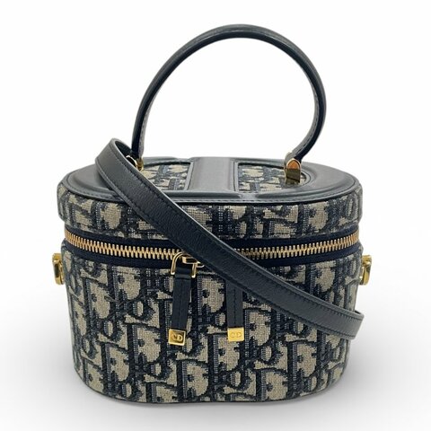 DIOR DIORTRAVE 肩背化妝包 帆布 老花 深藍色 金釦