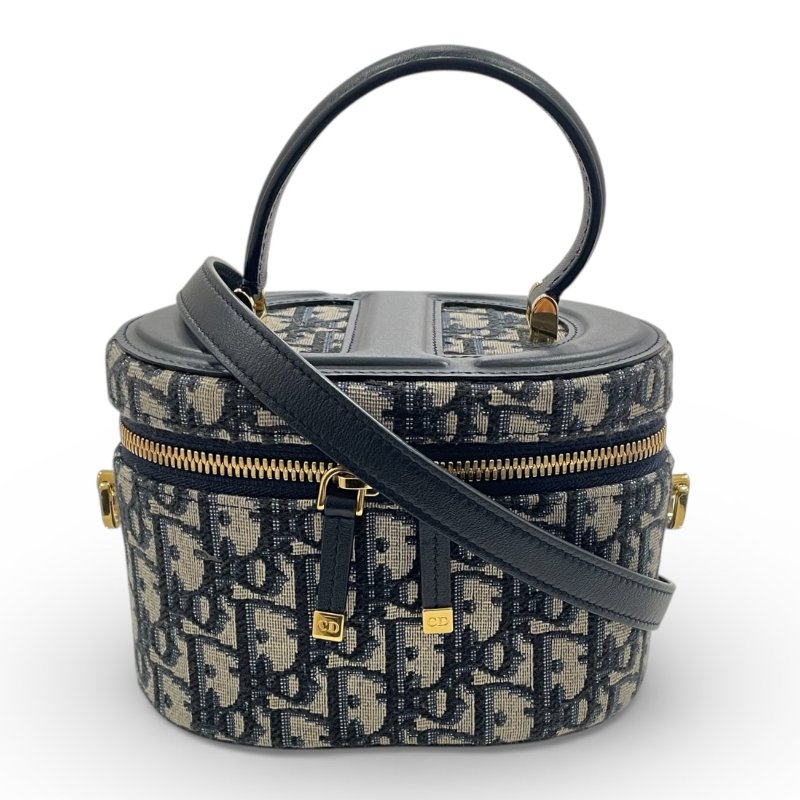 DIOR DIORTRAVE 肩背化妝包 帆布 老花 深藍色 金釦-0