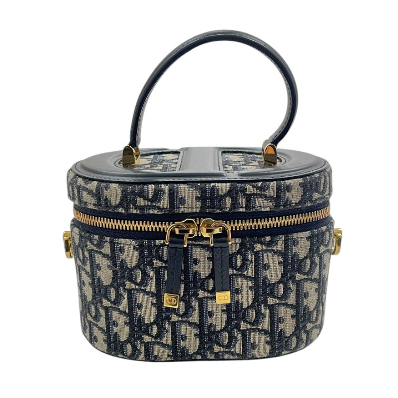 DIOR DIORTRAVE 肩背化妝包 帆布 老花 深藍色 金釦-1