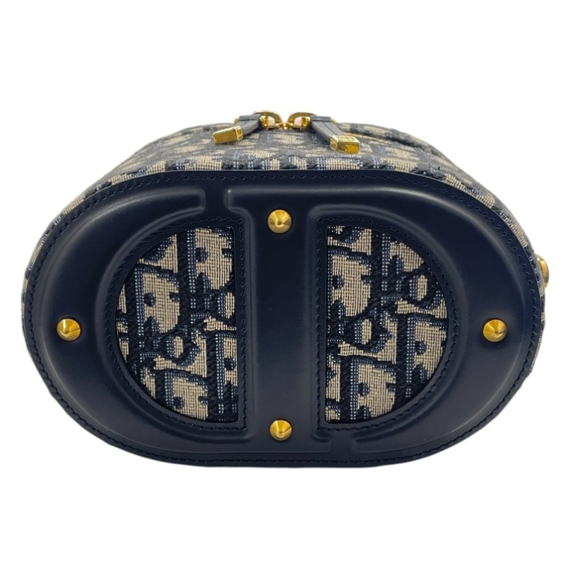 DIOR DIORTRAVE 肩背化妝包 帆布 老花 深藍色 金釦-5