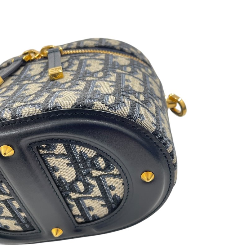 DIOR DIORTRAVE 肩背化妝包 帆布 老花 深藍色 金釦-7