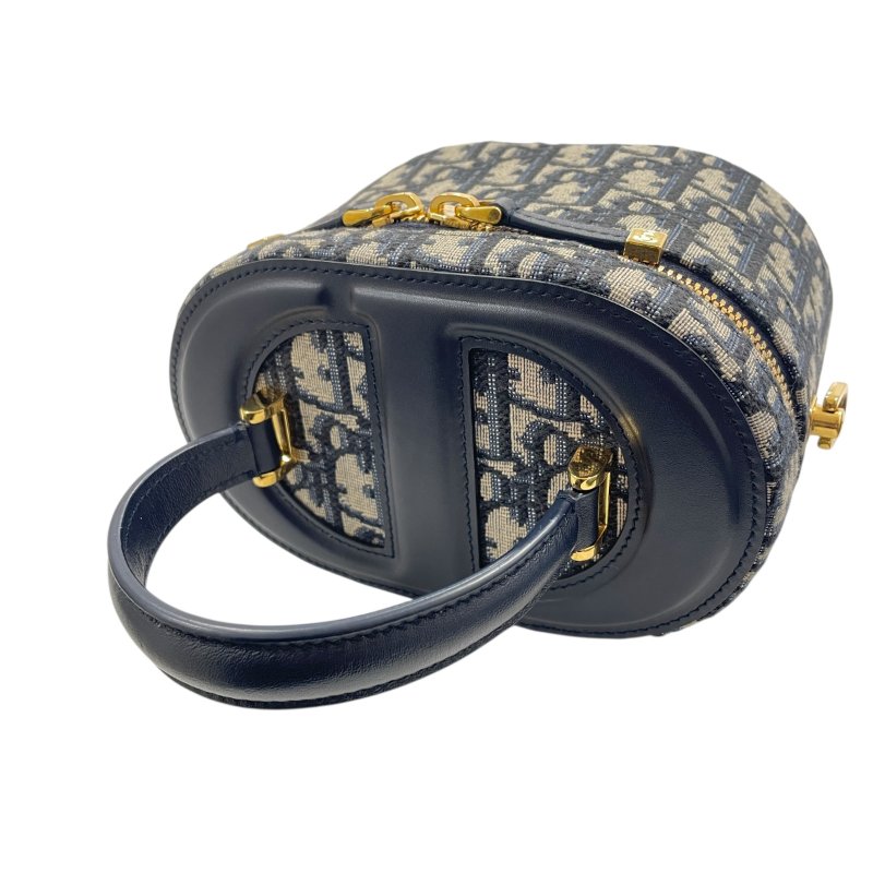 DIOR DIORTRAVE 肩背化妝包 帆布 老花 深藍色 金釦-10