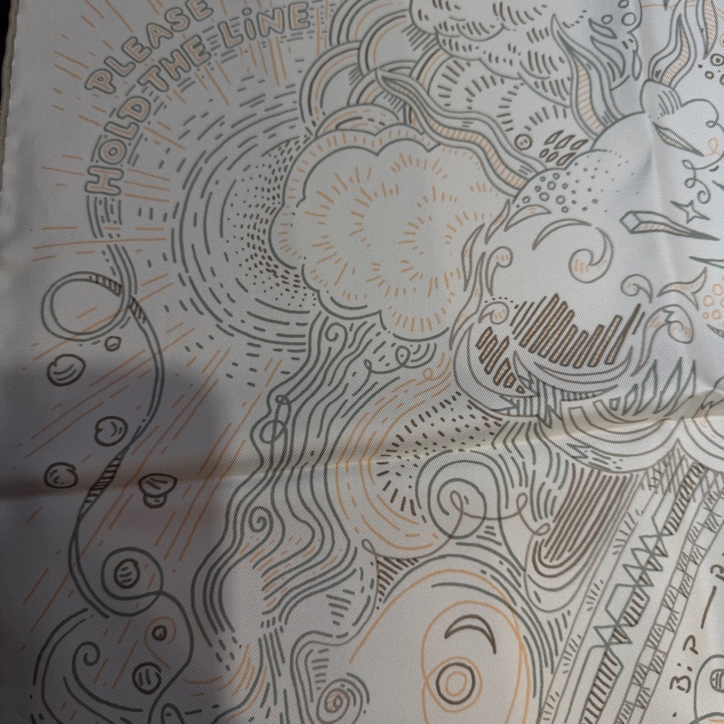 Hermes 白底灰綠邊Please hold the line方型絲巾H004187-9