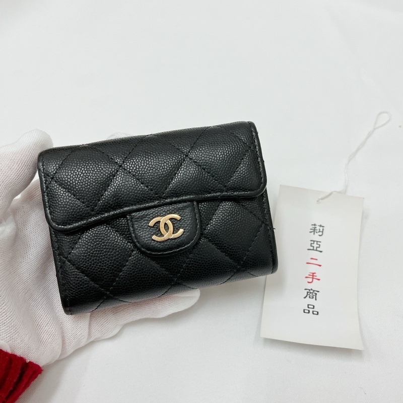 莉亞精品♡Chanel AP0220 經典雙層卡包 黑金 二手-1