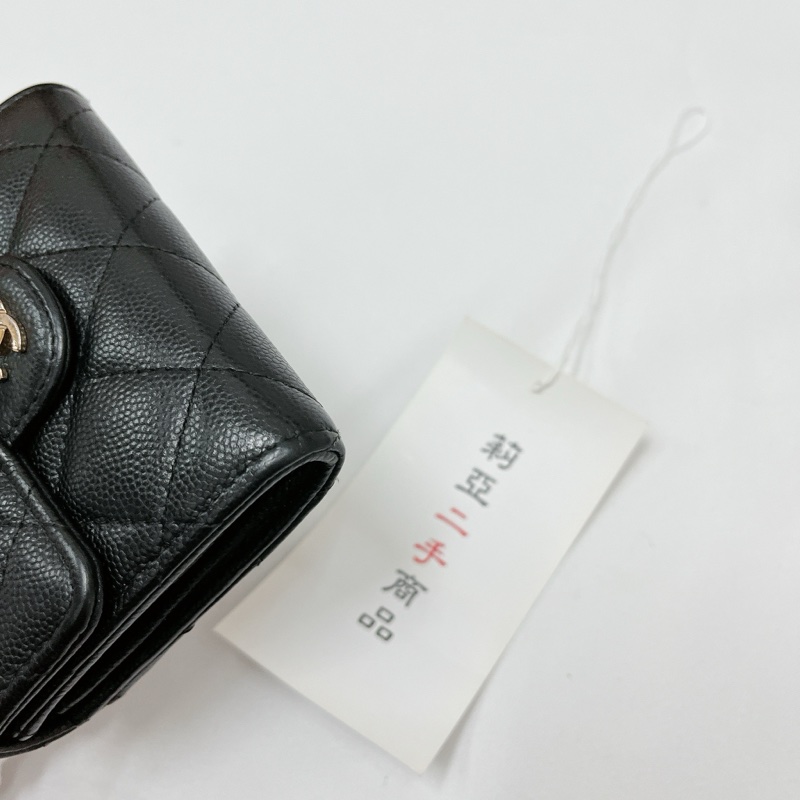莉亞精品♡Chanel AP0220 經典雙層卡包 黑金 二手-8