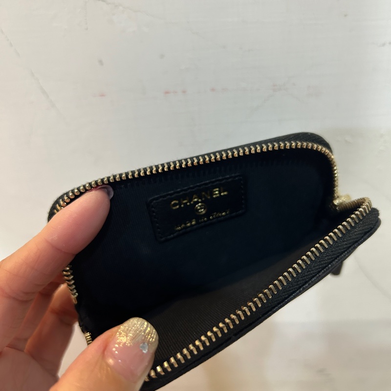 Chanel 黑水鑽雙C logo 5卡吐司包 零錢包-5